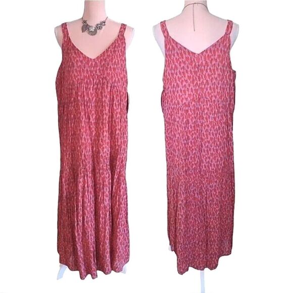 JOIE Tea Rose Red Floral Sleeveless Tiered Cotton Maxi Dress Large NWT - Picture 4 of 16